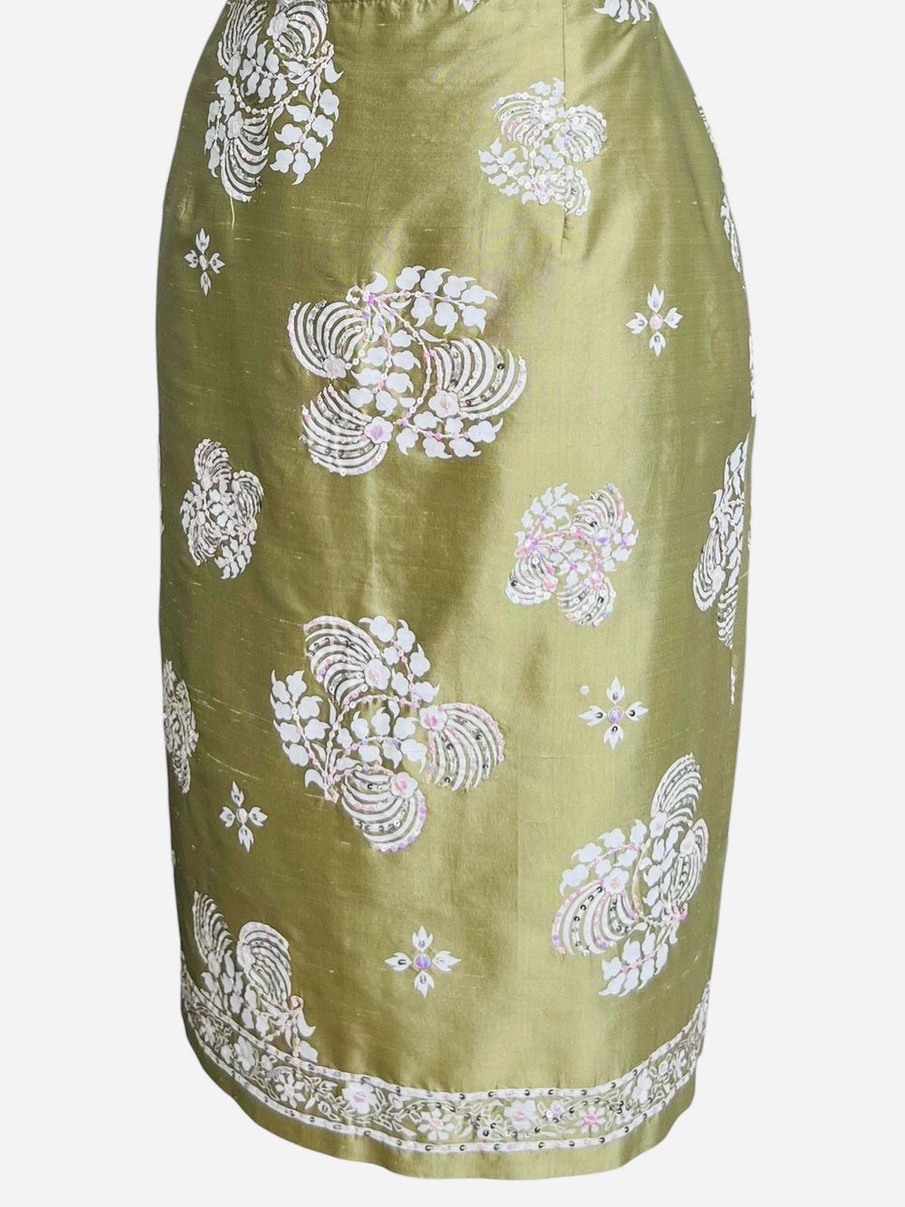 Kay Unger Green Sequin Silk Pencil Skirt Size 6